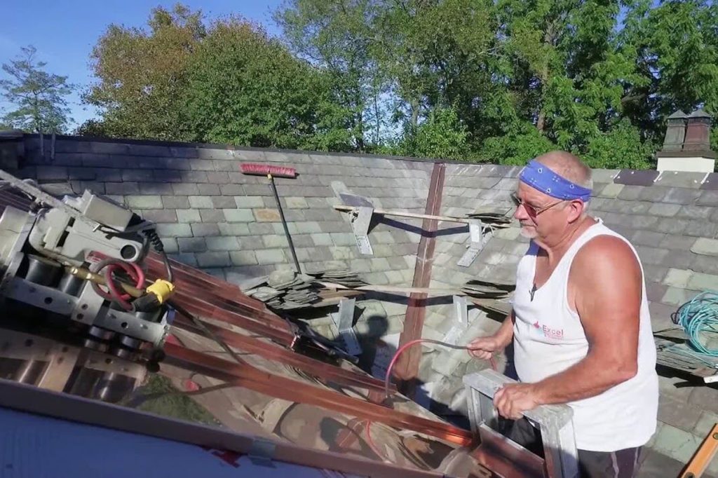 Copper gusset repair on a Vermont green slate roof in Haddonfield NJ