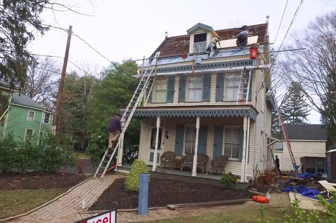 installing a copper standing seamed roof on a Steamboat Victorian Home in Haddonfield NJ